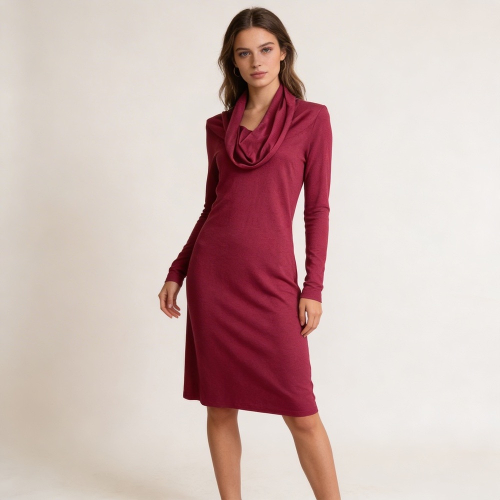 TOMMY BAHAMA | Burgundy Wool Blend Cowl Neck Sweater Dress Sz M
